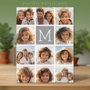 11 Photo Collage Monogram CAN EDIT COLOR Postcard