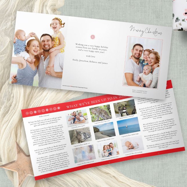 11 Photo Family Christmas Newsletter  Tri-Fold Holiday Card (Front and back view)