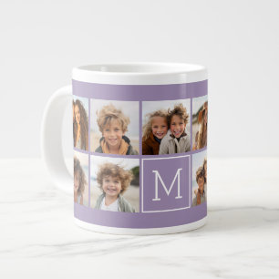 11 Photo Grid Collage with Monogram Large Coffee Mug