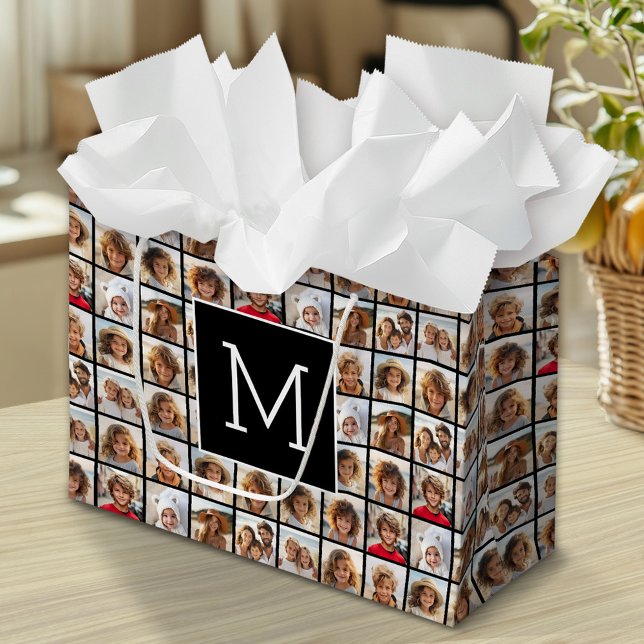 11 Photo Grid Collage with Monogram Large Gift Bag (Custom Photo Gift Bag)