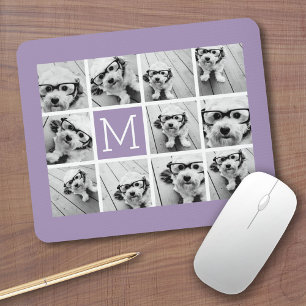 11 Photo Grid Collage with Monogram Mouse Pad