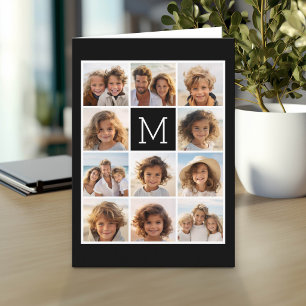 11 Photo Grid Collage with Monogram Note Card