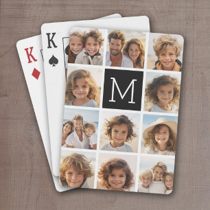 11 Photo Grid Collage with Monogram Playing Cards