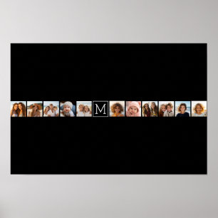 11 Photo Grid Collage with Monogram Poster