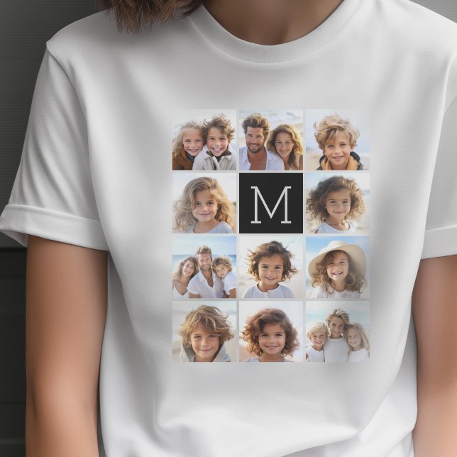 11 Photo Grid Collage with Monogram T-Shirt (Custom Photo T-shirt)
