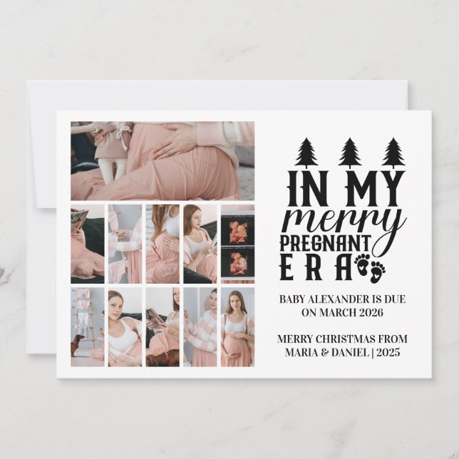 11 Photo In My Merry Pregnant Era Christmas Holiday Card (Front)
