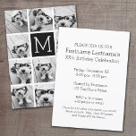 11 Photo Instagram Collage Birthday Party Invitation<br><div class="desc">Black and White - Use up to 11 square photos to create a unique and personal gift. Or you can keep the hipster puppy and make a trendy keepsake. If you need to adjust the pictures,  click on the customise tool to make changes.</div>