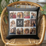 11 Photo Instagram Collage Custom Black Monogram Cushion<br><div class="desc">Black and White - Use up to 11 square photos to create a unique and personal gift. Or you can keep the hipster puppy and make a trendy keepsake. If you need to adjust the pictures,  click on the customise tool to make changes.</div>