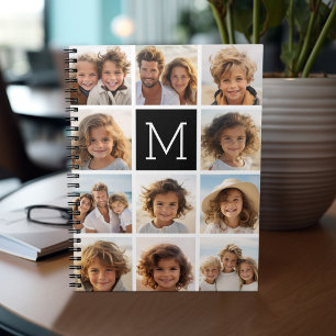 11 Photo Instagram Collage Custom Black Monogram Notebook