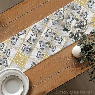 11 Photo Instagram Collage Custom Gold Monogram Short Table Runner