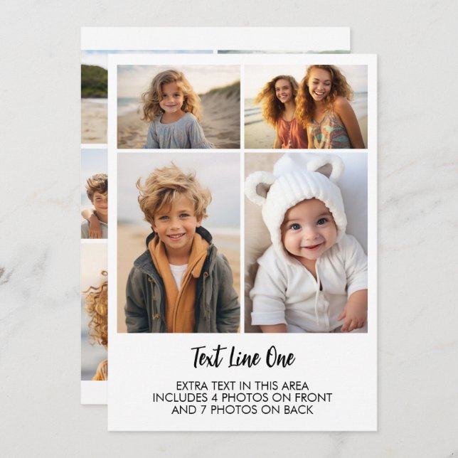 11 Photos - 4 Front, 7 Back - Black Text on White Invitation (Front/Back)