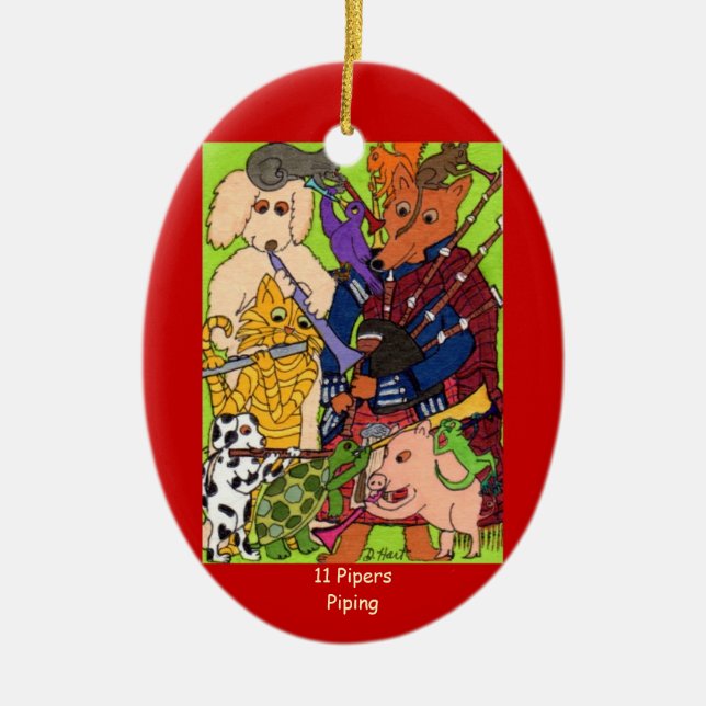 11 Pipers Piping Ceramic Tree Decoration (Front)