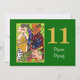 11 Pipers Piping Cute Animals Personalised Holiday Card