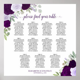 11 Table Chic Purple Roses Wedding Seating Chart