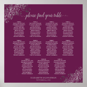 11 Table Magenta Plum Wedding Seating Chart Silver