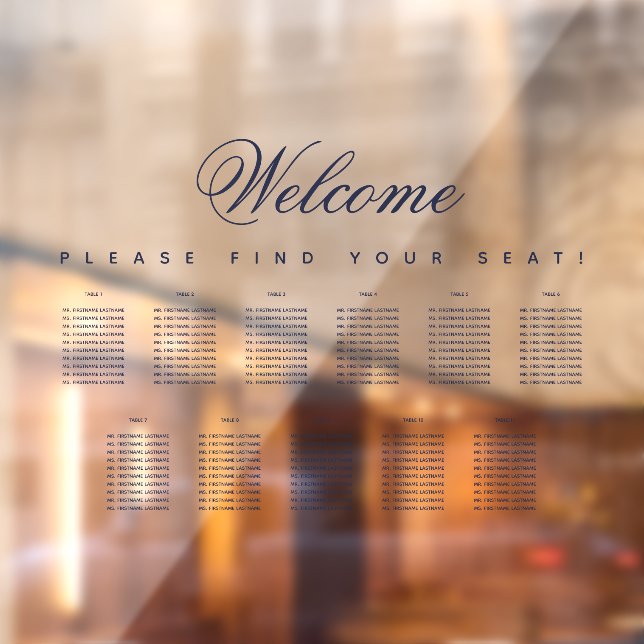 11 Table Seating Chart Transparent Blue Script (Sheet 2)