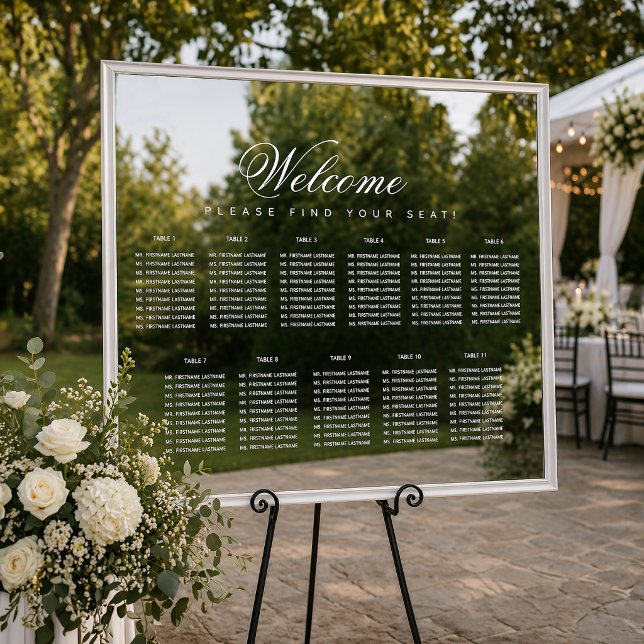 11 Table Seating Chart White Script Transparent  (Creator Uploaded)