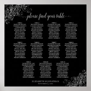 11 Table Silver Frills Wedding Seating Chart Black