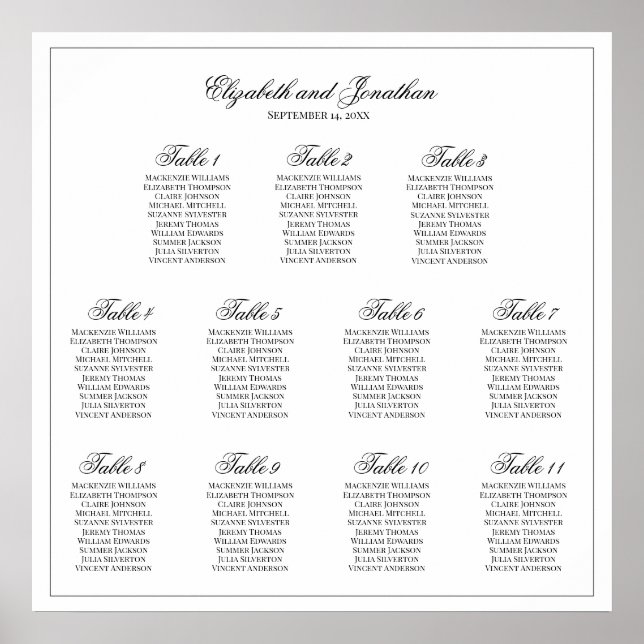 11 Table Simple Elegance Wedding Seating Chart (Front)