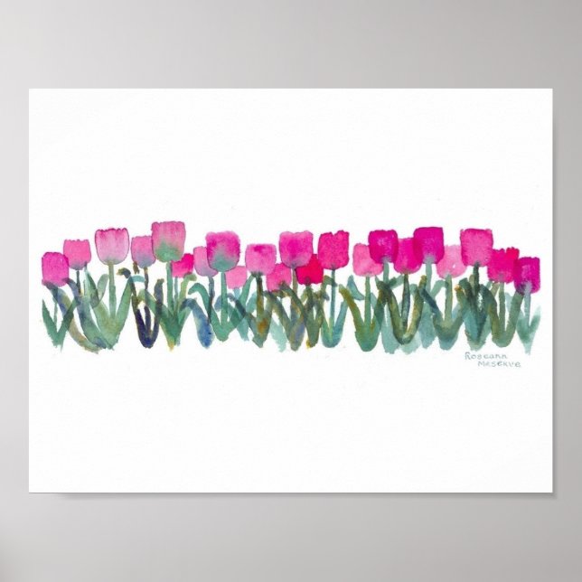11"x8.5" Watercolor Pink Tulips Poster  (Matte) (Front)