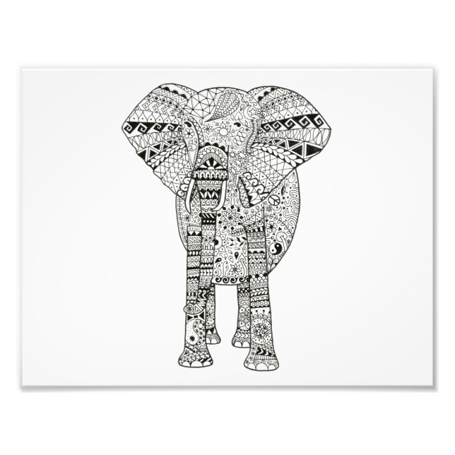 11 x 8.5 Unique Hand Illustrated Elephant Art Photo Print (Front)