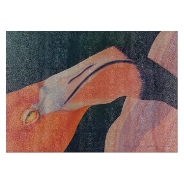 11" x 8" Glass Flamingo Cutting Board (Front)