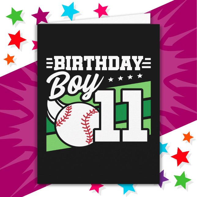 11 Year Old Baseball Party Theme 11th Birthday Boy Card (Creator Uploaded)