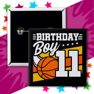 11 Year Old Basketball Party 11th Birthday Boy 15 Cm Square Badge