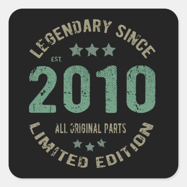 11 Year Old Bday 2010 Legend Since 11th Birthday Square Sticker (Front)
