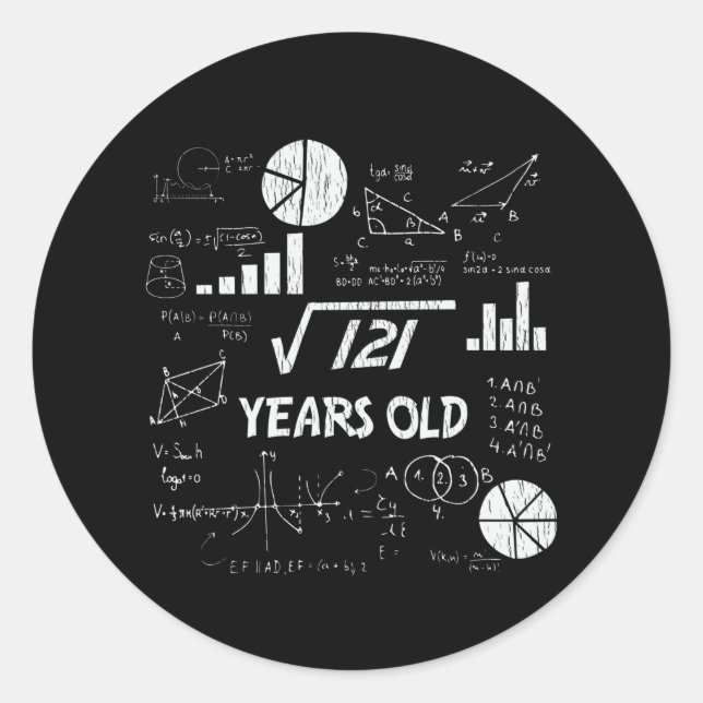 11 Year Old Bday Geeky Math 11th birthday Gift Classic Round Sticker (Front)