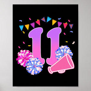 11 Year Old Birthday Cheerleading Girl 11th Party Poster