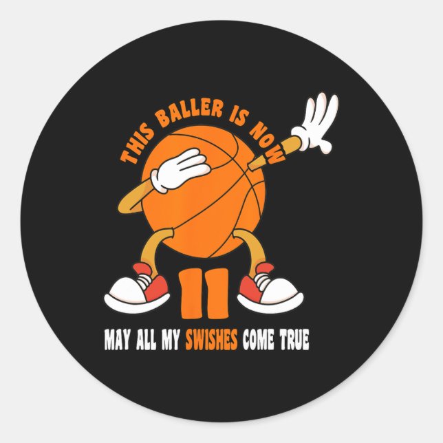11 Year Old Happy 11th Birthday Basketball 11th Bi Classic Round Sticker (Front)