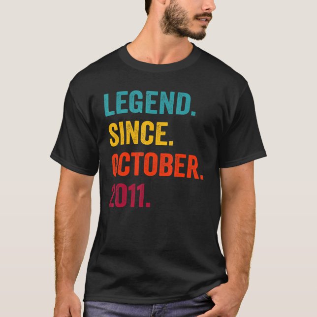 11 Year Old  Legend Since October 2011 11th Birthd T-Shirt (Front)