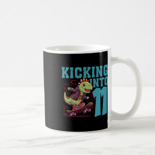11 Year Old Skater Skateboarding T-rex Dinosaur Bi Coffee Mug
