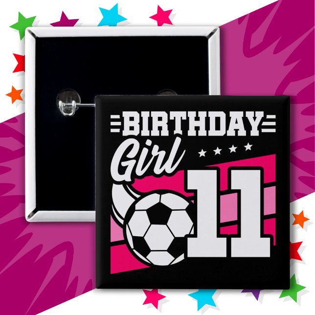11 Year Old Soccer Football 11th Birthday Girl 15 Cm Square Badge (Creator Uploaded)