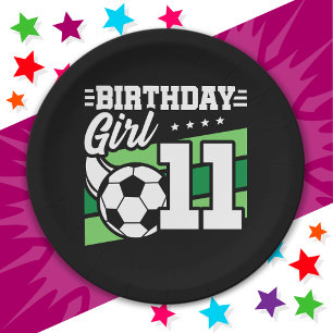 11 Year Old Soccer Football 11th Birthday Girl Paper Plate
