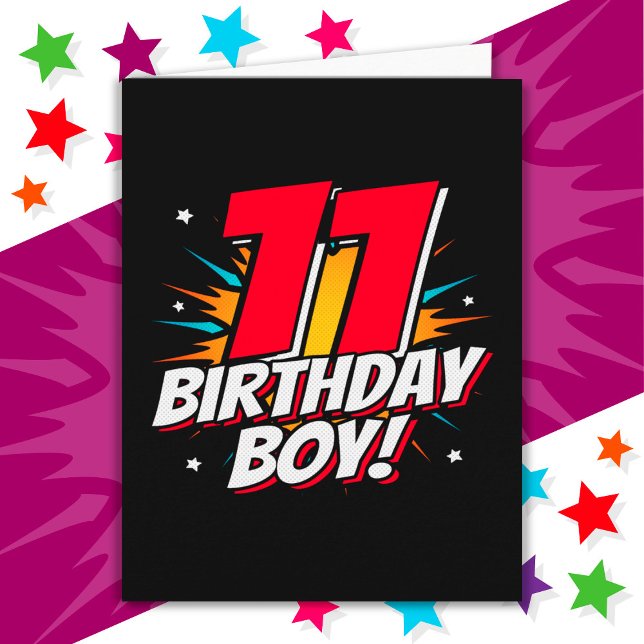 11 Year Old Superhero Birthday Boy 11th Birthday Card (Creator Uploaded)