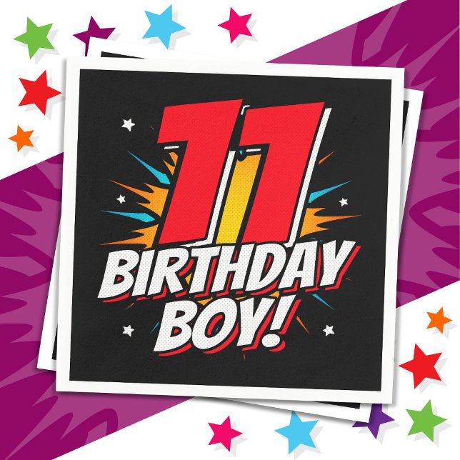 11 Year Old Superhero Birthday Boy 11th Birthday Napkin (Creator Uploaded)