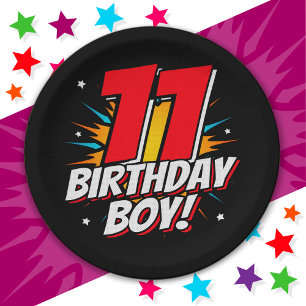 11 Year Old Superhero Birthday Boy 11th Birthday Paper Plate