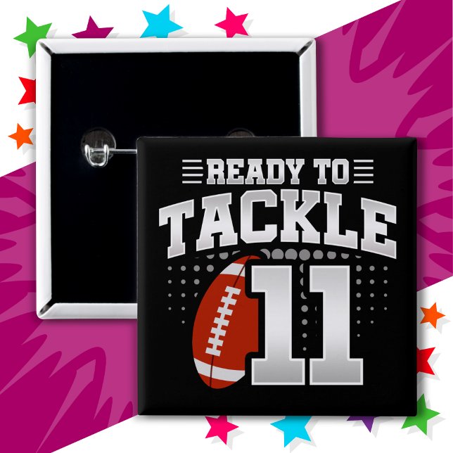 11 Year Old Tackle Football Party 11th Birthday 15 Cm Square Badge (Creator Uploaded)