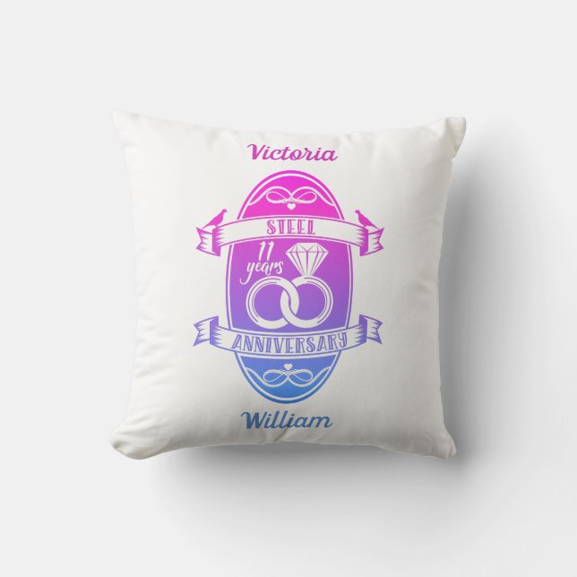 11 Year traditional Steel 11th wedding anniversary Cushion (Front)