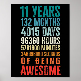 11 Years 132 Months Of Being Awesome 11th Birthday Poster
