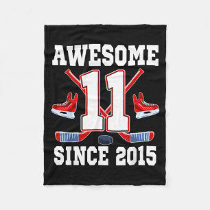 11 Years Awesome Since 2015 Hockey Theme Birthday Fleece Blanket