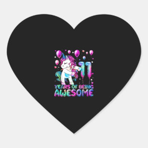 11 Years Of Being Awesome 11th Birthday Girl Unico Heart Sticker