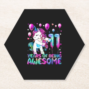 11 Years Of Being Awesome 11th Birthday Girl Unico Paper Coaster