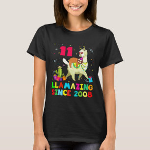 11 Years Old 11th Birthday Sloth Riding Llama Gir T-Shirt