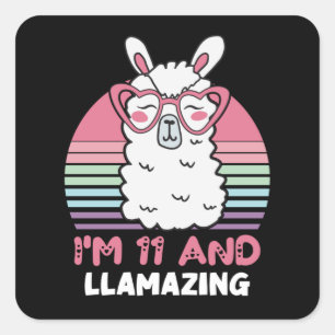 11 Years Old Bday Llamazing 11th Birthday Llama Square Sticker