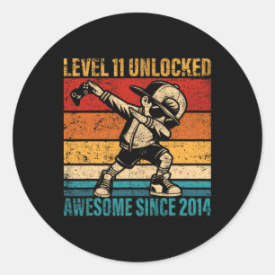 11 Years Old Birthday Gamer Dabbing Boy 11th Level Classic Round Sticker
