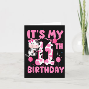 11 Years Old Birthday Girl 11th Birthday Cow Theme Card
