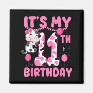 11 Years Old Birthday Girl 11th Birthday Cow Theme Magnet